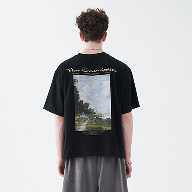 Monet Oil Painting Handwriting Logo Tee