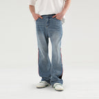 Leather Panel Flared Denim