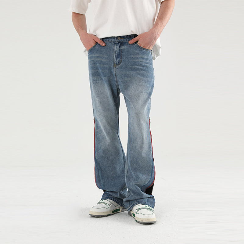 Leather Panel Flared Denim