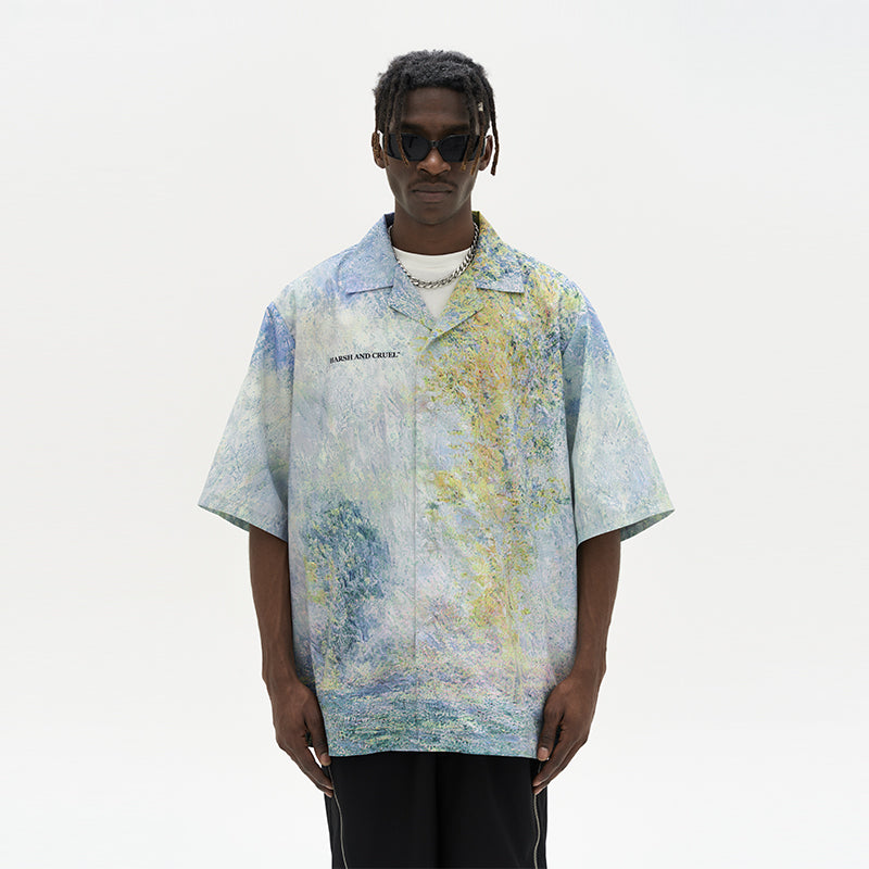 Impressionist Forest Landscape Full Print Cuban Shirt