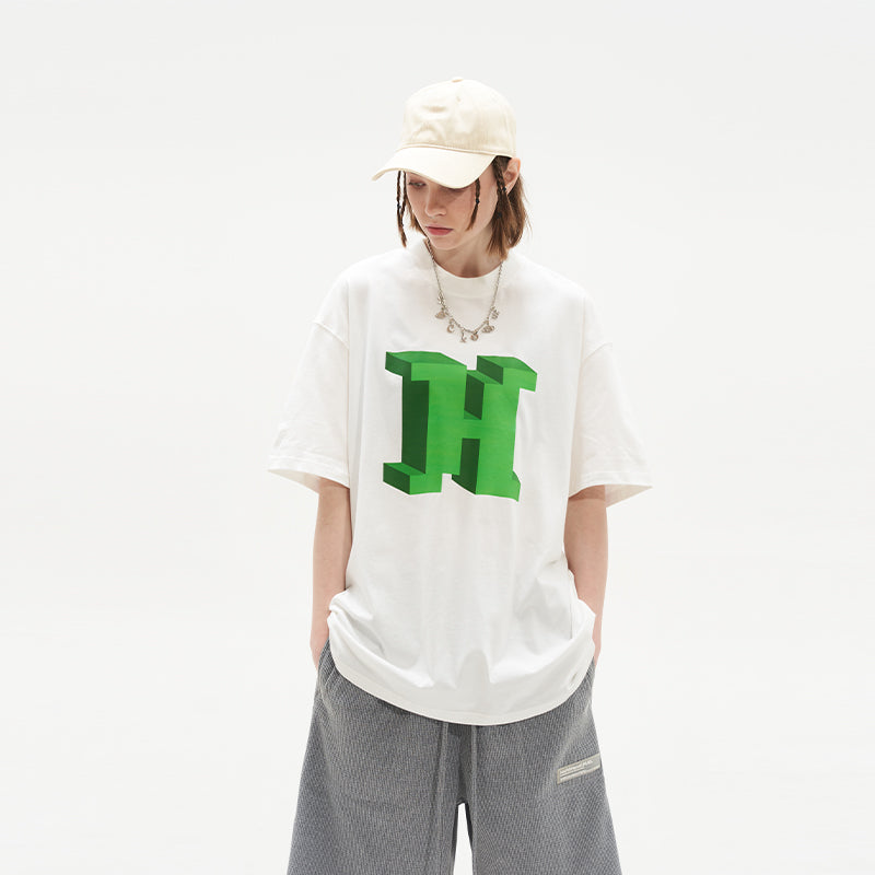 3D Pixel Letter Printed Tee