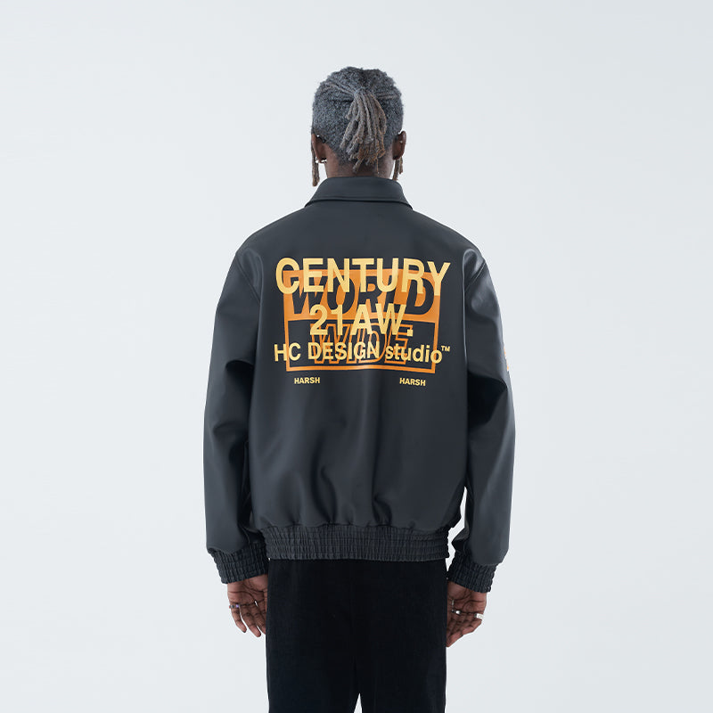 Embroidered Leather Varsity Jacket