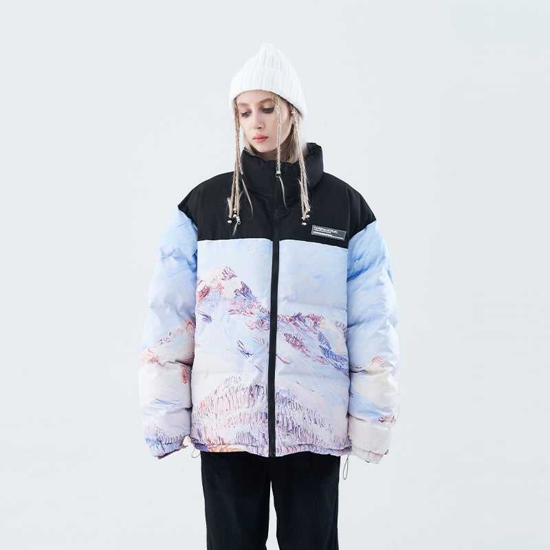 Oil Painting Mountain Landscape Down Jacket