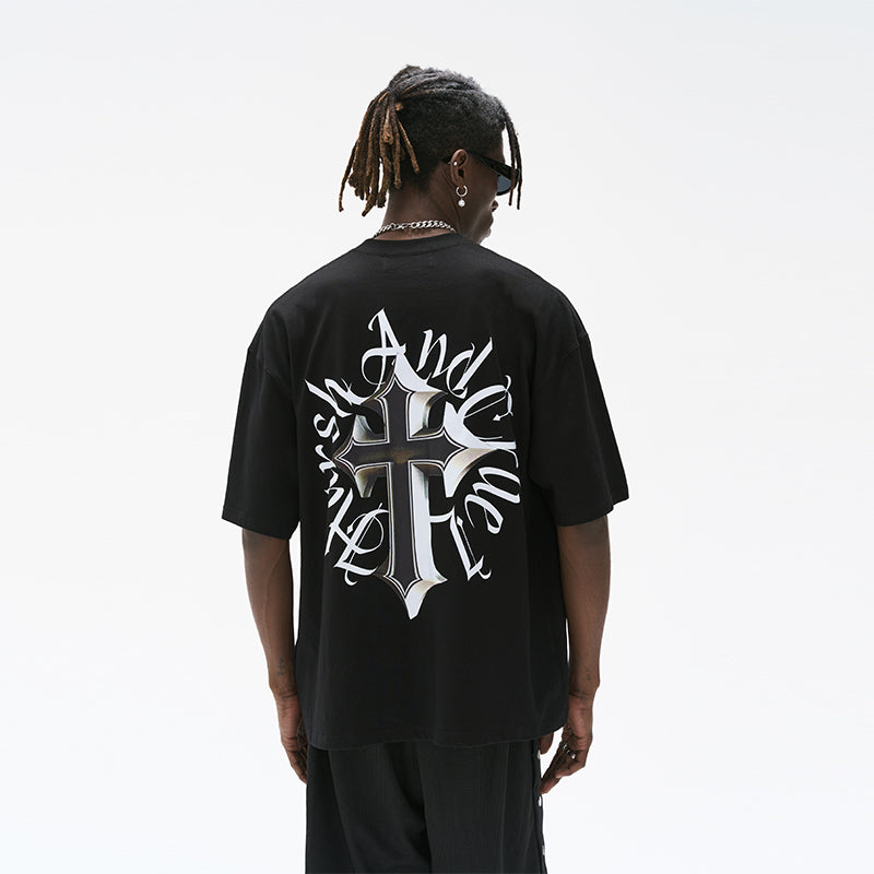 3D Gothic Cross Logo Ring Printed Tee
