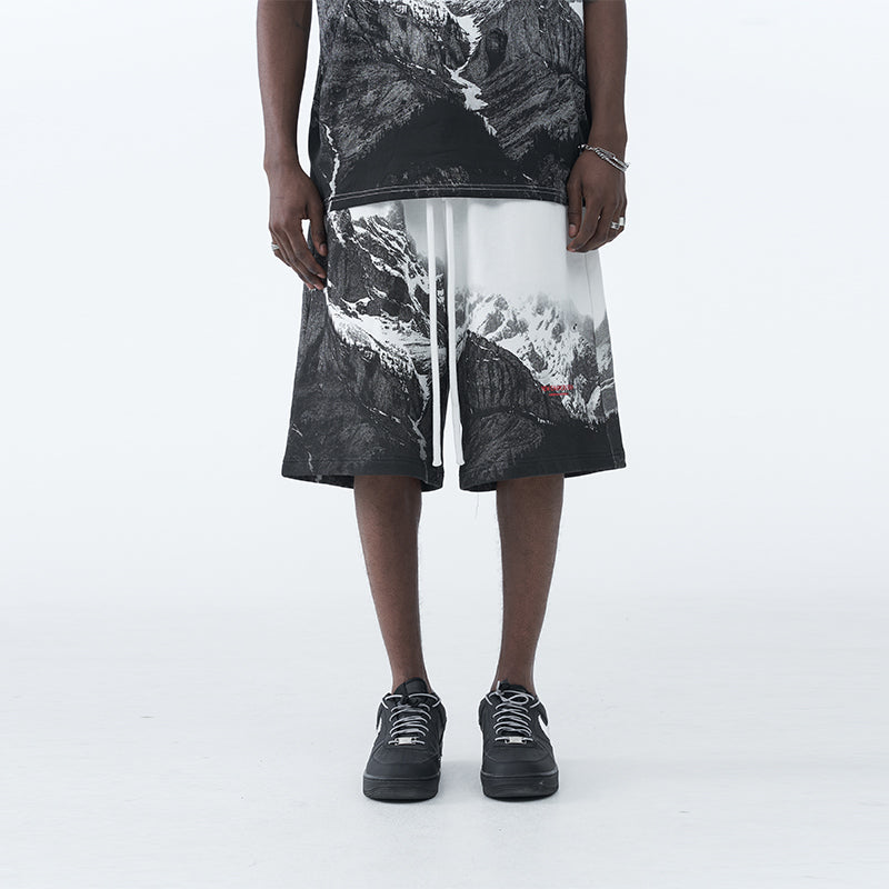 Mountain Print Loose Shorts