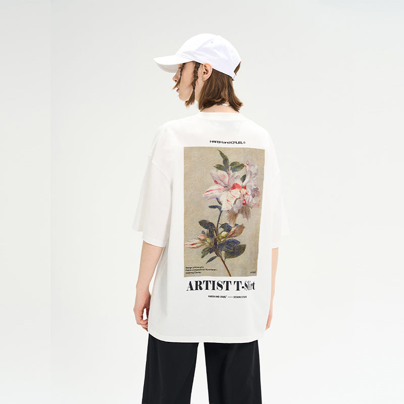 Retro Oil Painting Flower Loose Tee