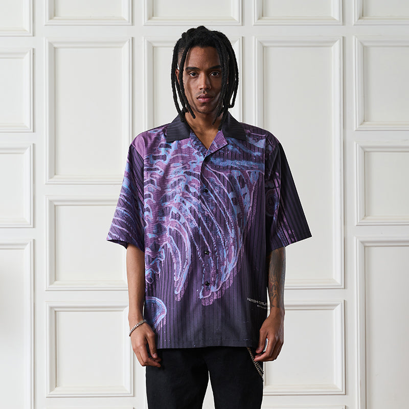Cyber Skeleton Full Print Cuban Shirt