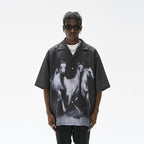 Negative Desert Horses Printed Cuban Shirt
