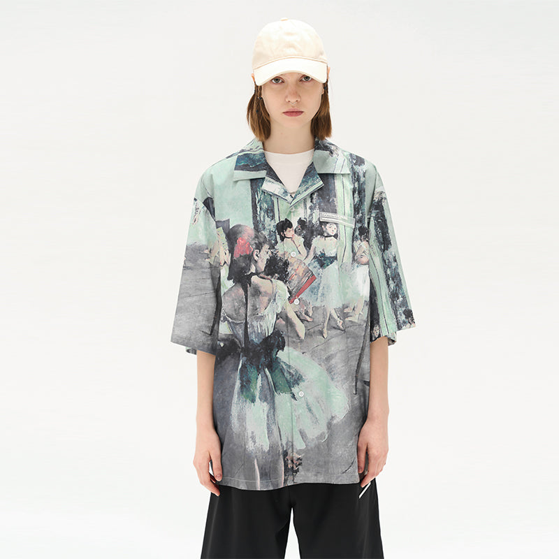 Ballet Oil Painting Full Print Cuban Shirt