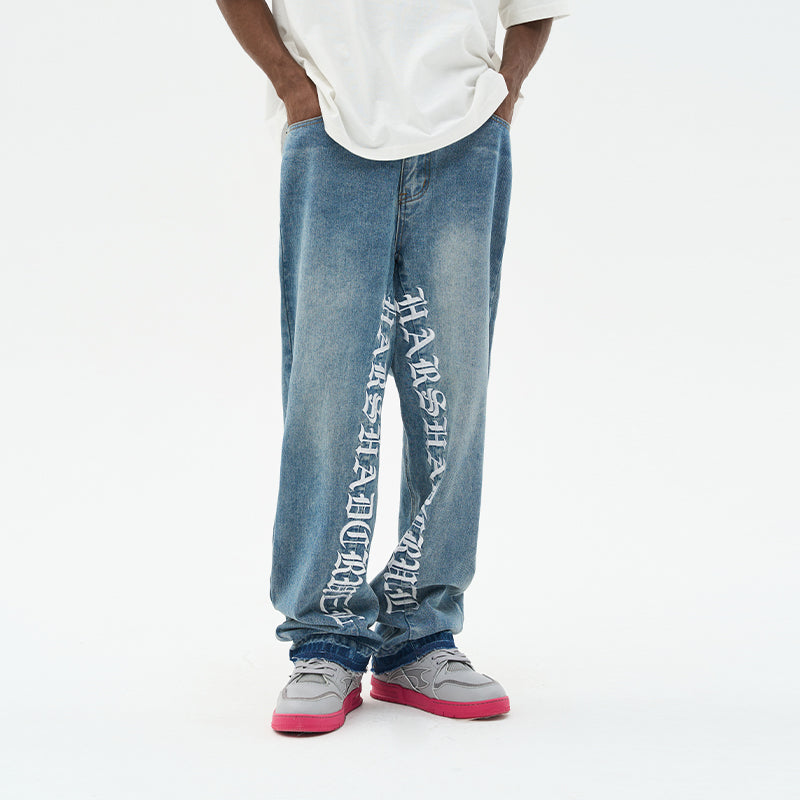 Embroidered Logo Loose Washed Denim