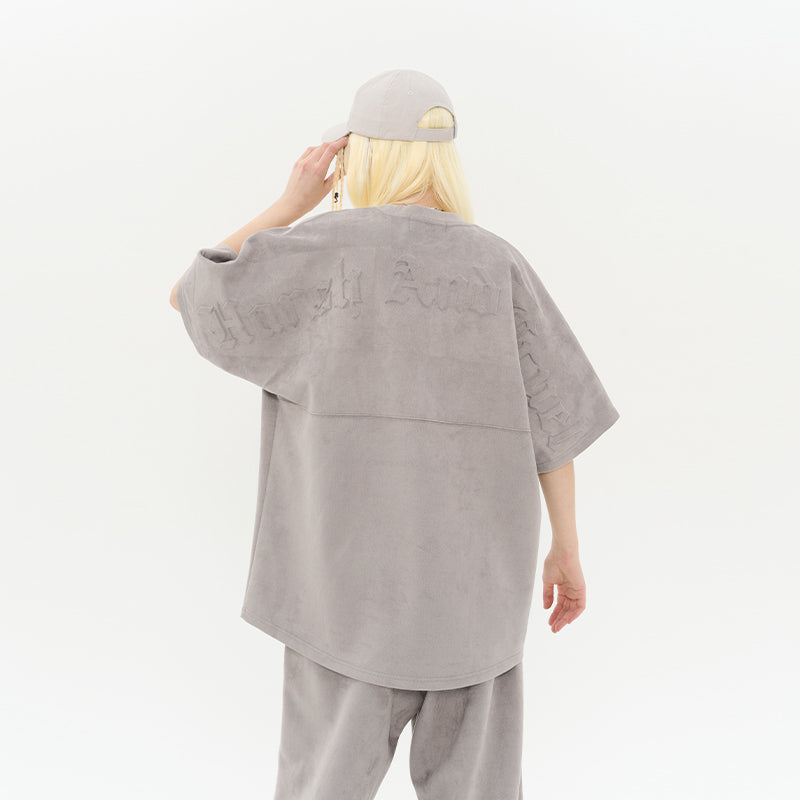 Embossed Gothic Logo Suede Tee