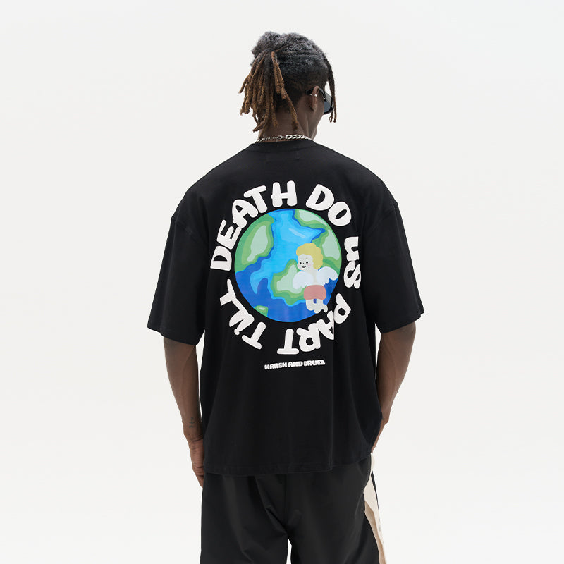 Slogan Ring Handpainted Earth Printed Tee