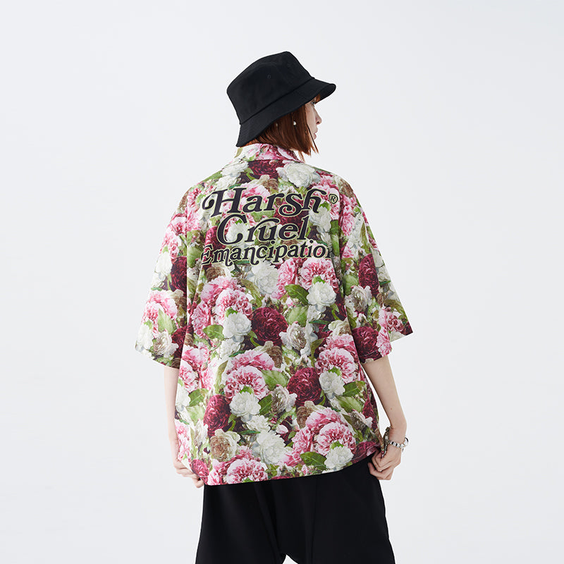 Retro Oil Painting Floral Full Print Cuban Shirt