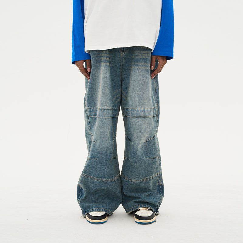 Stitching Pleated Loose Denim