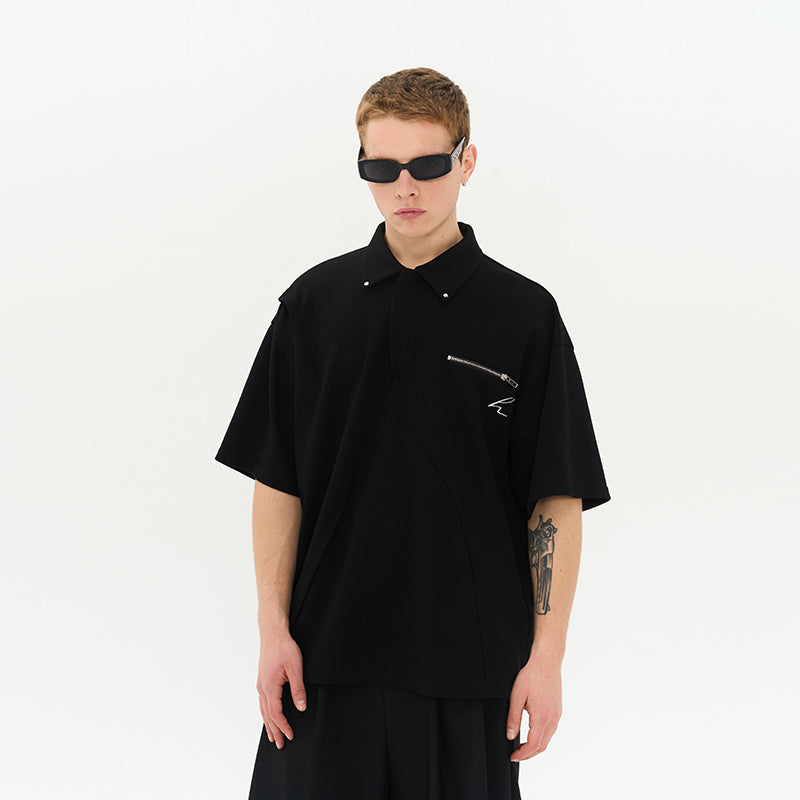 Zipper Pocket Deconstructed Polo Shirt