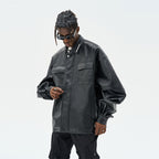 Minimal Faux leather Logo Jacket