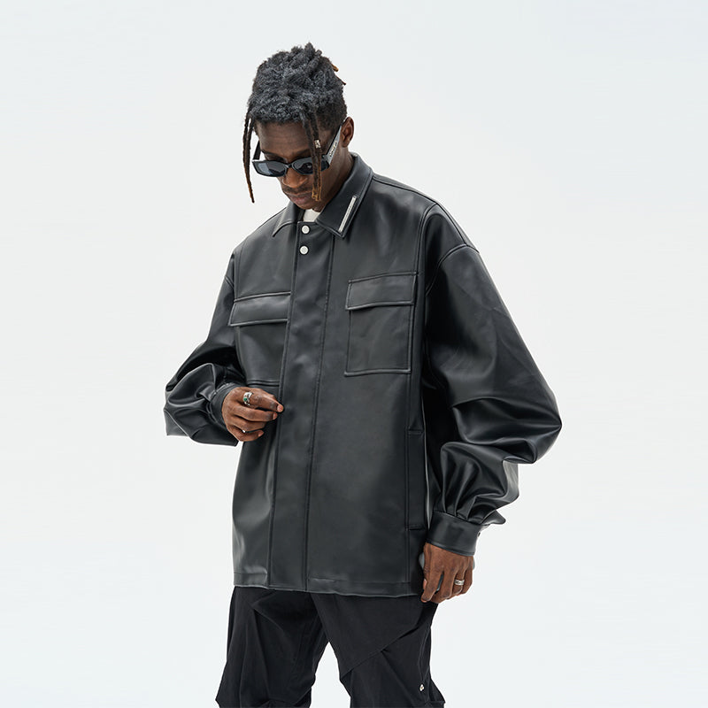 Minimal Faux leather Logo Jacket