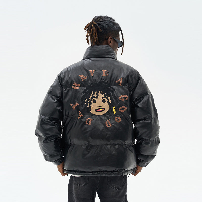 Cartoon Face Faux Crocodile Leather Down Jacket