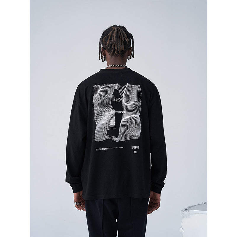 3D Grid Print Long Sleeved Tee