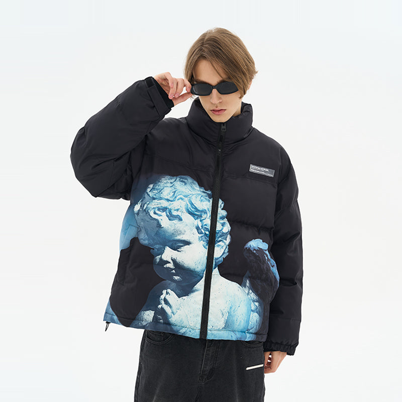 Cherub Sculpture Printed Down Jacket