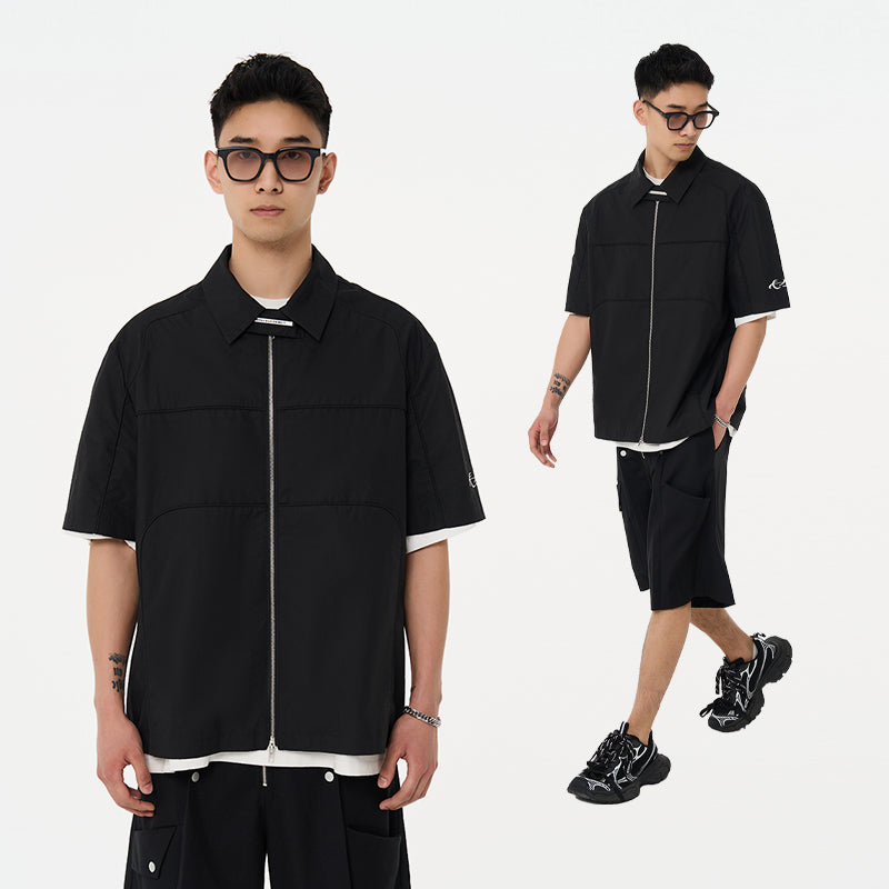 Deconstructed Pleated Zipper Shirt