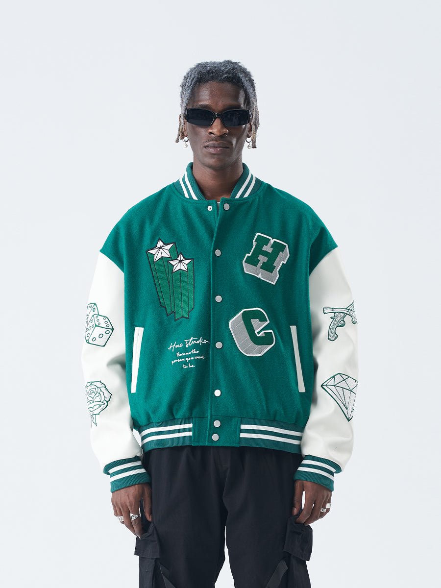 Angel Embroidered Varsity Jacket