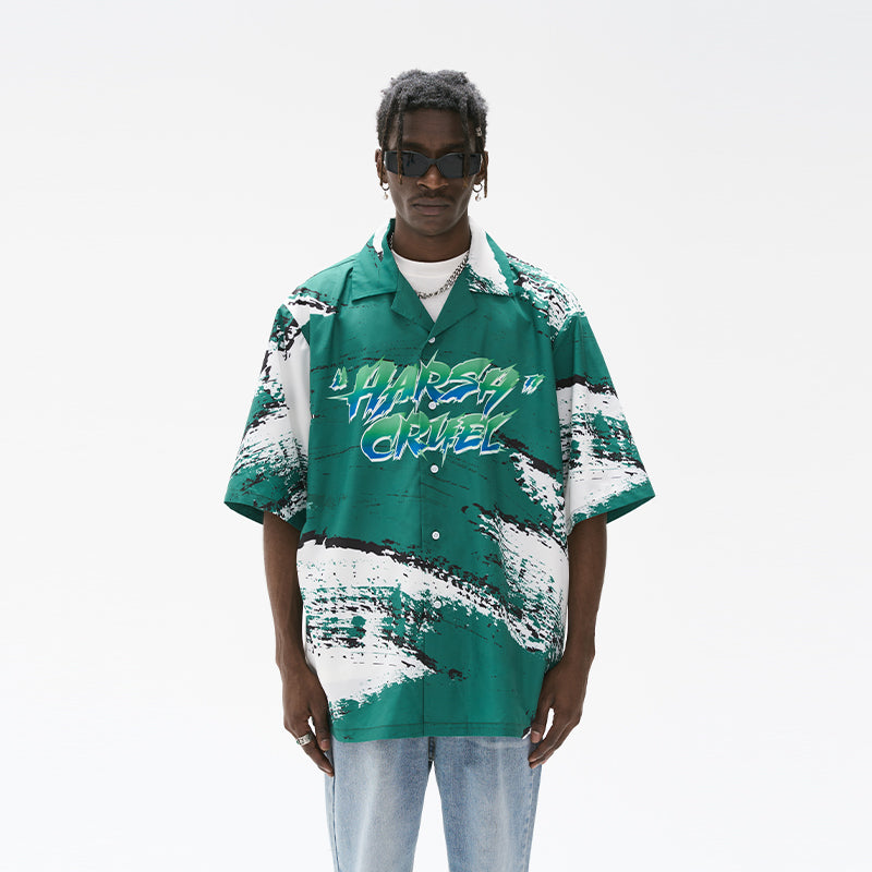 Gradient Logo Brush Printed Cuban Shirt
