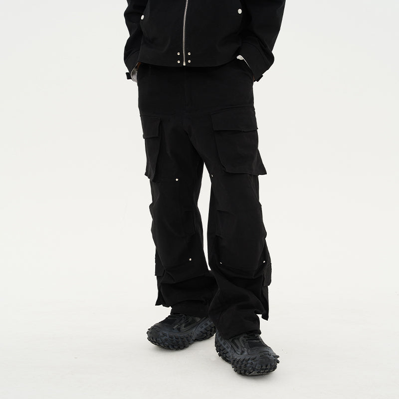 Drawstrings Folded Pockets Trousers