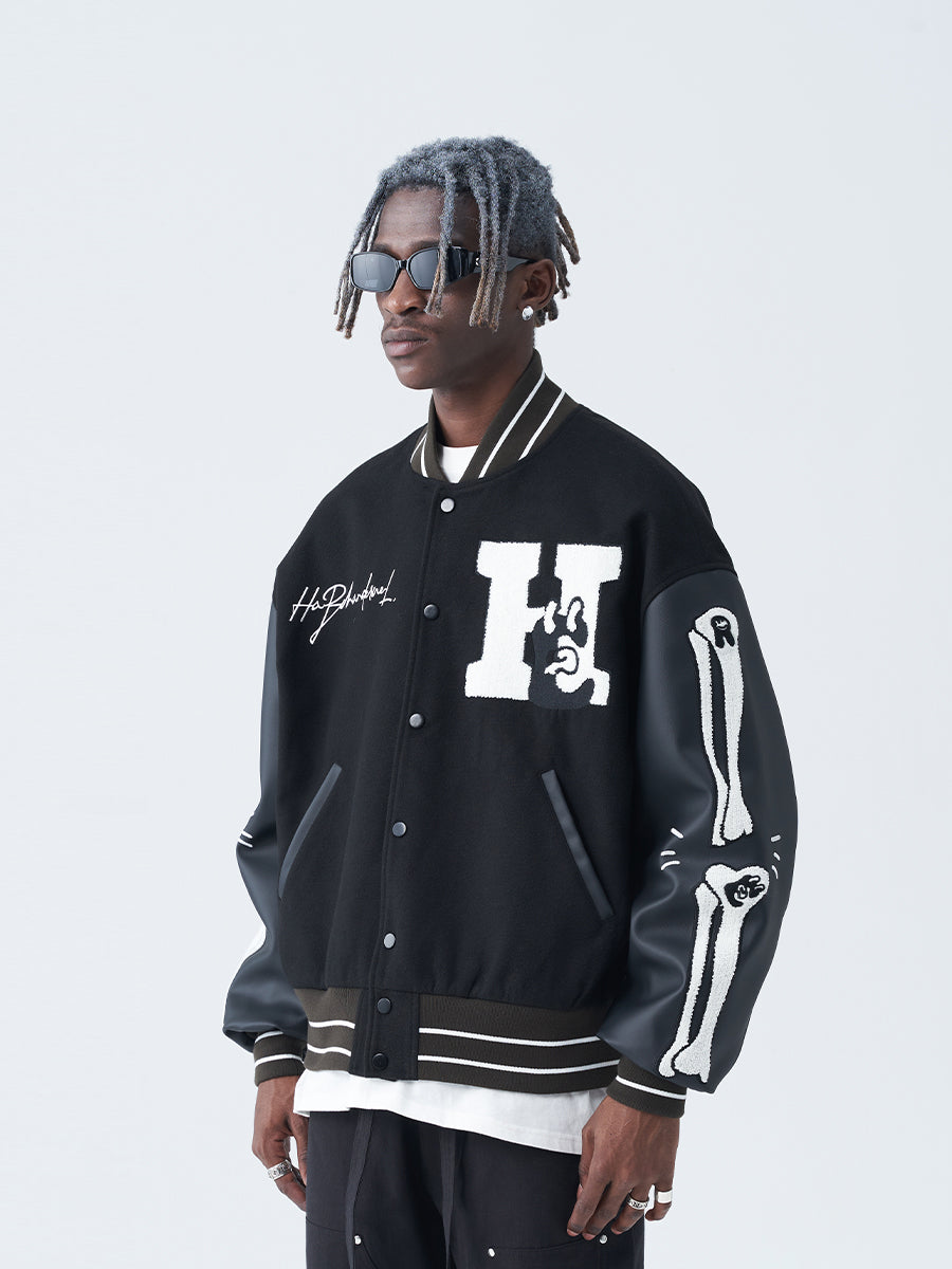 Harsh and Cruel Embroidered Clouds Woolen Varsity Jacket