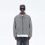 Checkerboard Printed Zipper Jacket
