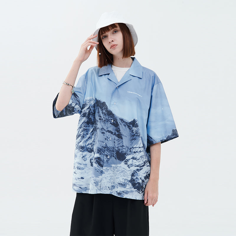 Ice Mountain Print Cuban Shirt