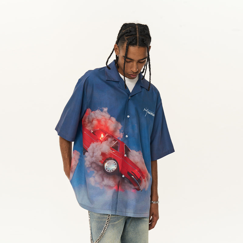 Car Explosion Cuban Shirt