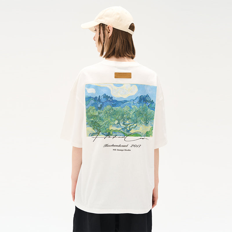Van Gogh Oil Painting Handwritten Logo tee