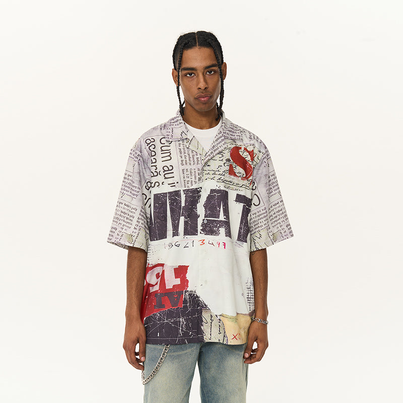 Newspaper Full Print Cuban Shirt