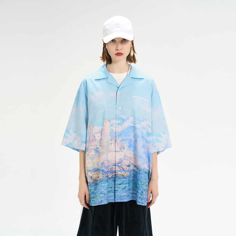 Monet Oil Painting Coast Full Print Cuban Shirt