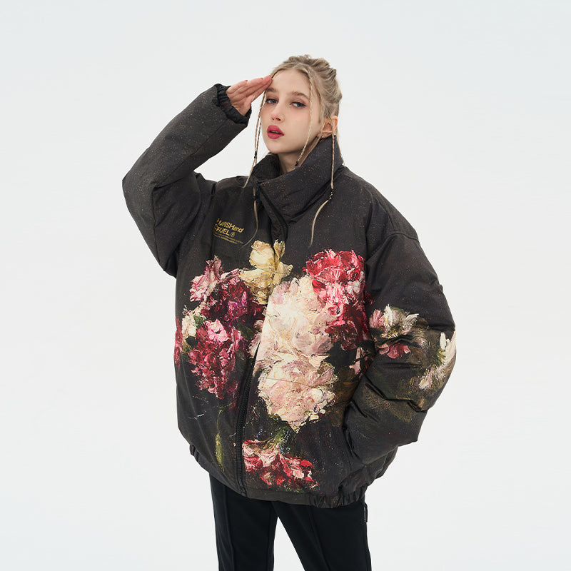 Oil Painting Flowers Full Print Down Jacket