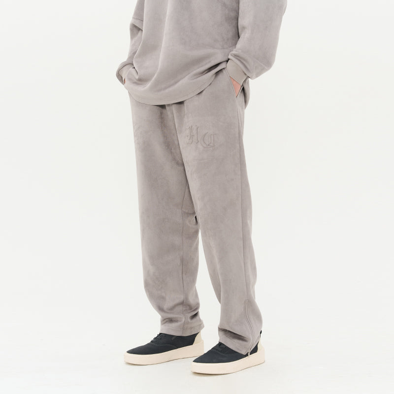 Embossed Logo Zipper Flared Trousers