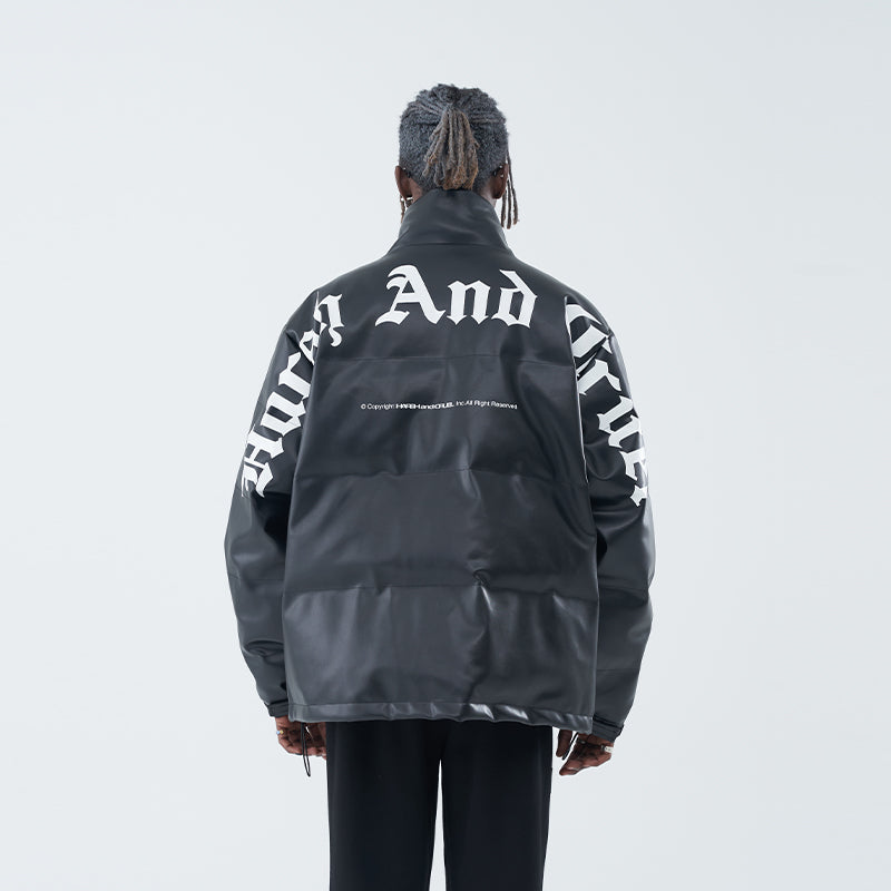 Gothic Logo Leather Down Jacket