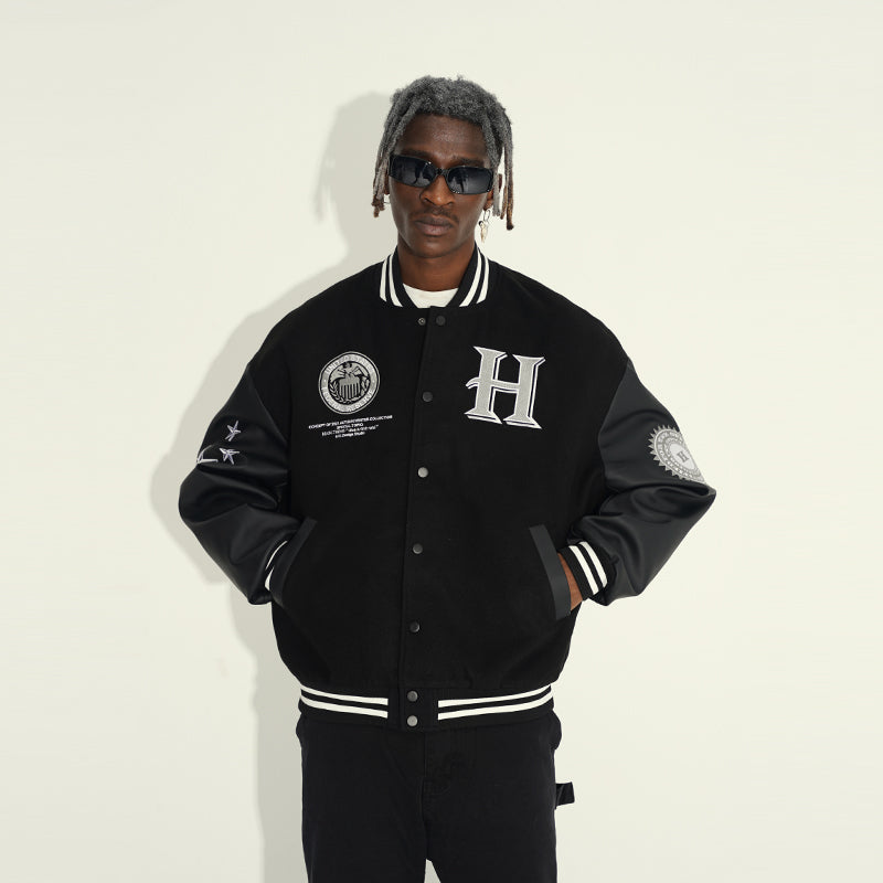 Religious Cross Embroidered Varsity Jacket