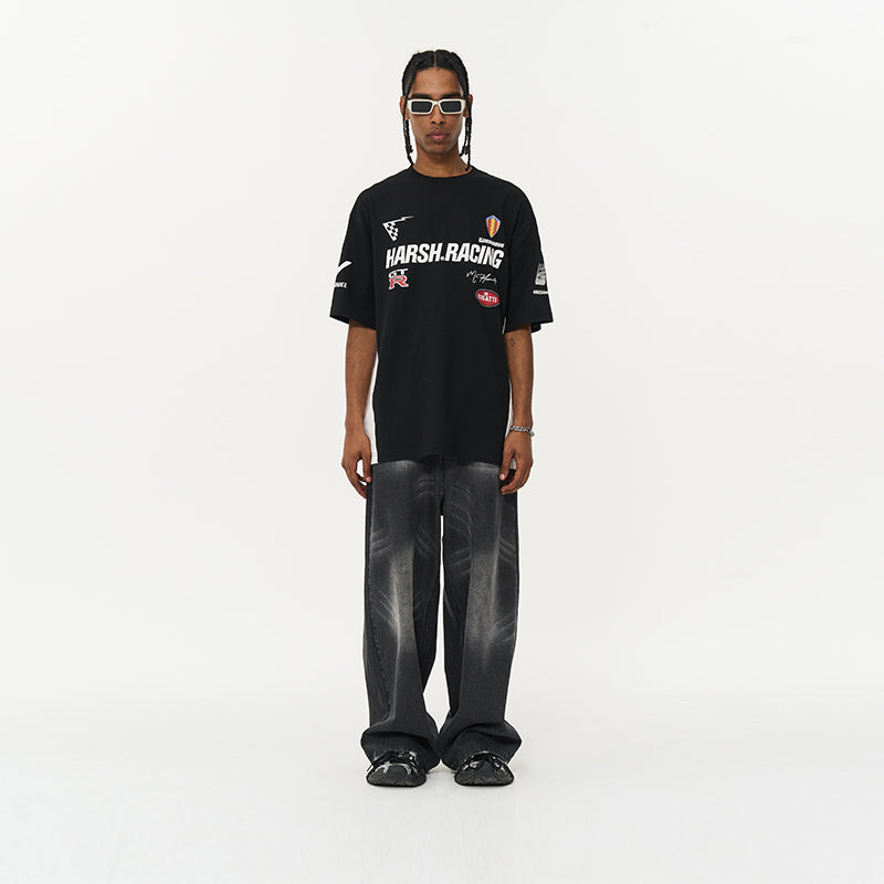 Round Neck Logo Racing Printed Tee