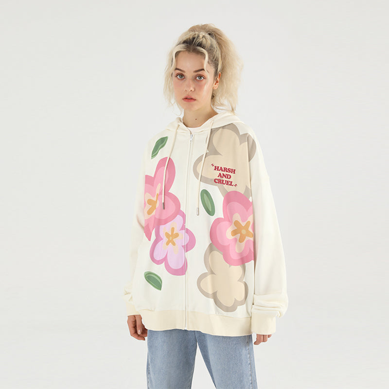 Cartoon Flowers Zipper Sweater