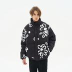 Watercolor Flowers Stand Up Collar Down Jacket