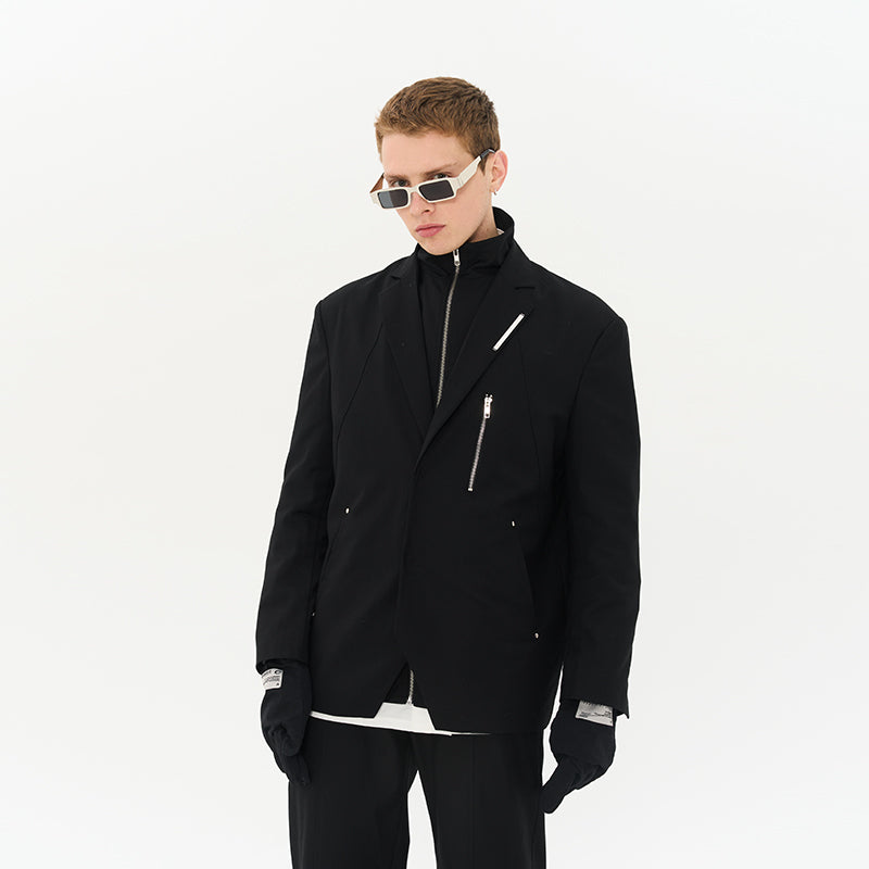 Layered Zipper Suit Jacket