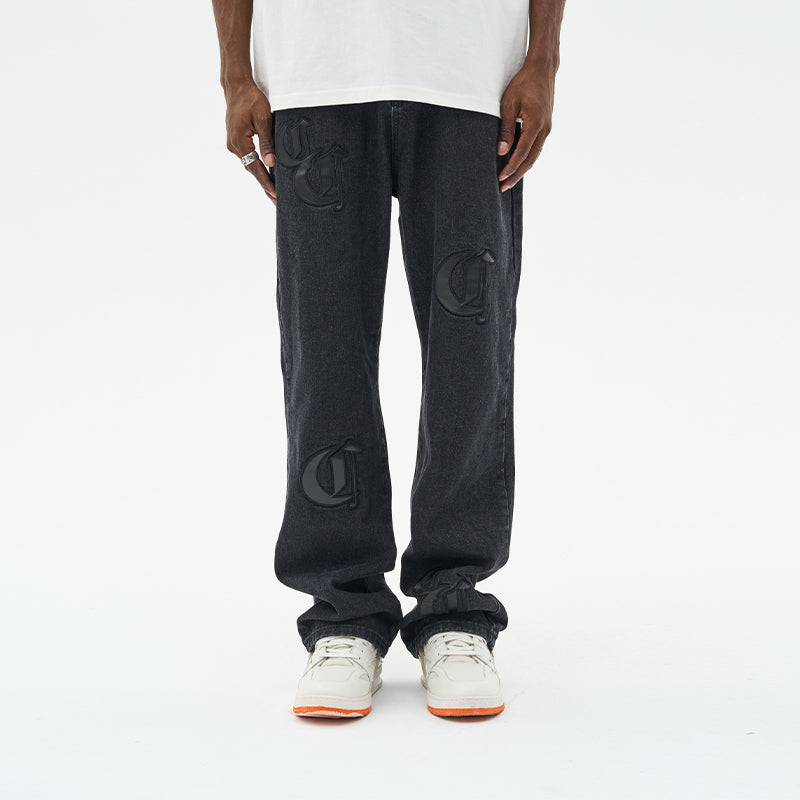 Leather Embroidered Logo Denim