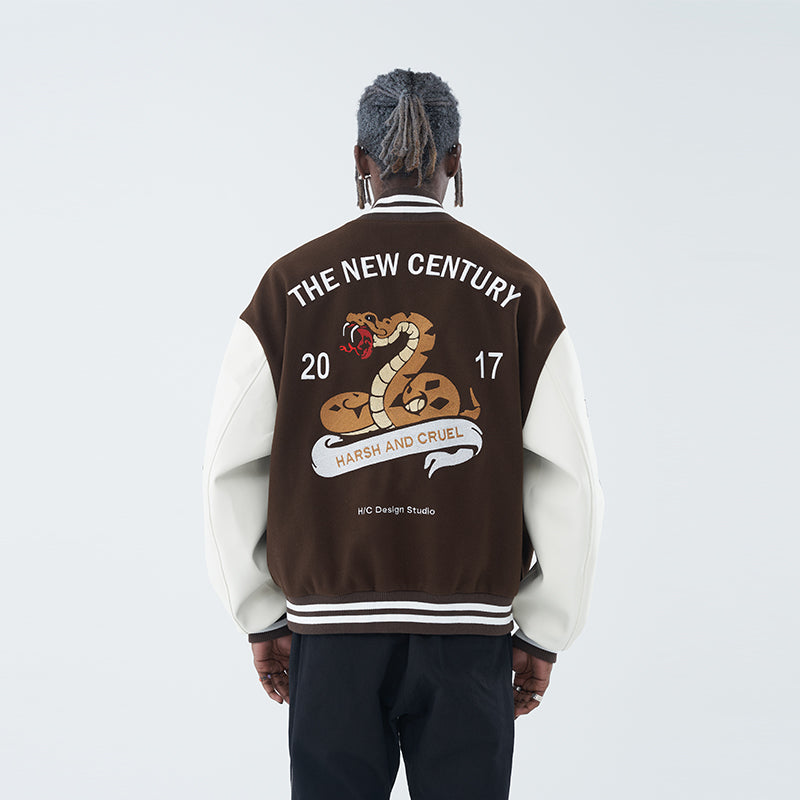 Snake Embroidered Varsity Jacket