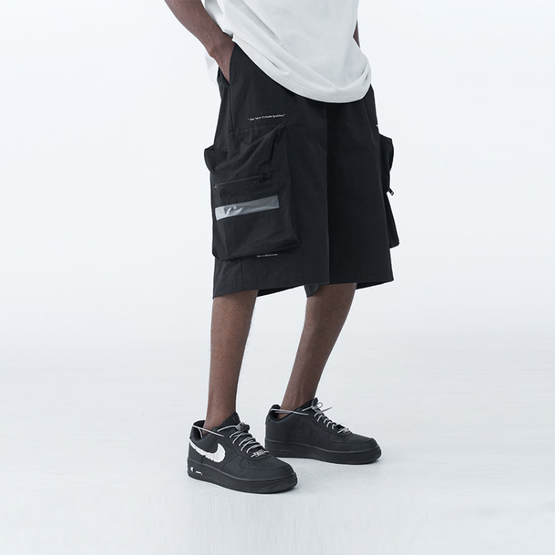 PVC Stitching Pleated Cargo Shorts