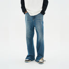 Washed Frayed Straight Denim