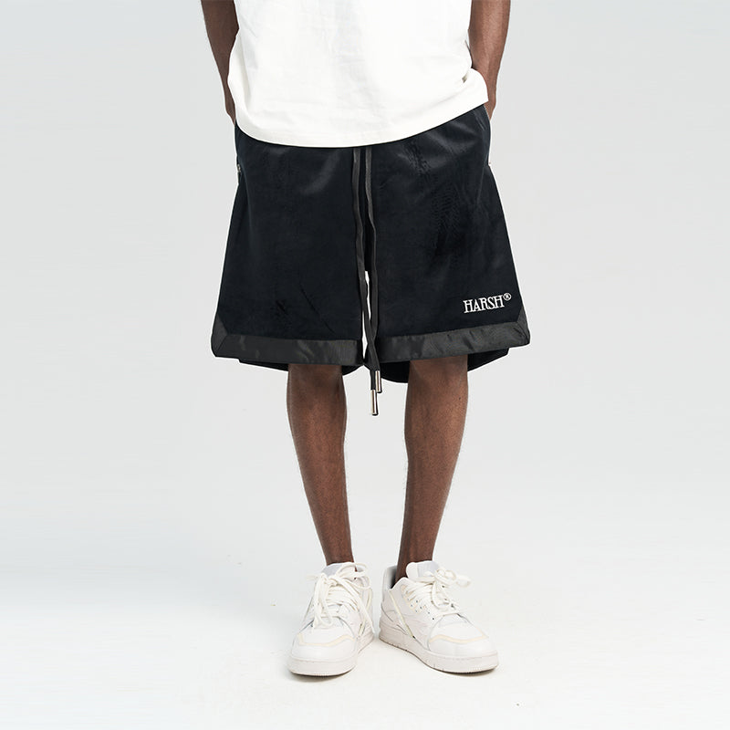 Embroidered Logo Velvet Basketball Shorts
