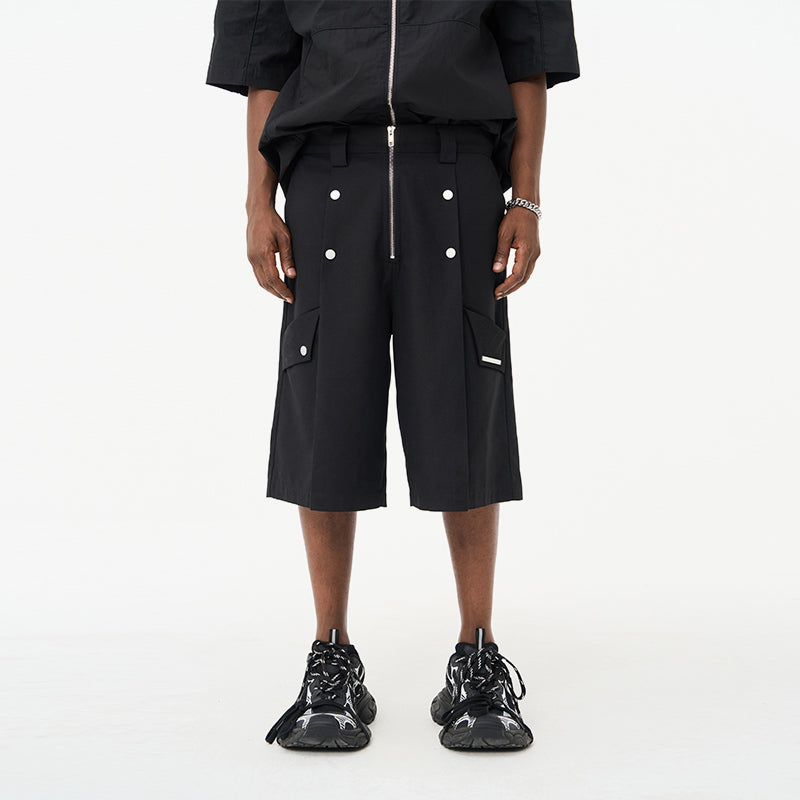Irregular Pleated Buttons Suit Shorts