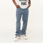 Irregular Stitched Zipper Flared Denim